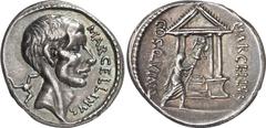 The Romans The Republic Estimate: CHF 1'000.00 P. Cornelius Lentulus Marcellinus. Denarius (Silver, 3.95 g 11), 50. Bare head of M. Claudius Marcellus, Cos. 222, to right; before, MARCELLINVS; behind,