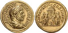 The Romans The Roman Empire Estimate: CHF 12'000.00 -. Aureus (Gold, 7.35 g 1), 214. ANTONINVS PIVS AVG GERM Laureate, draped and cuirassed bust of Caracalla to right. Rev. P M TR P XVII COS IIII P P 
