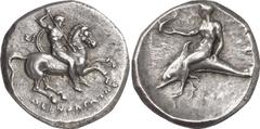 Multiple Lots Greek and Roman Coins from the Stock of Nomos AG a Estimate: CHF 750.00 Lot of six silver coins from Tarentum. 1. Stater. FB 958a (this coin); 2. Stater. Vlasto 692¸3. Diobol. Vlasto 126