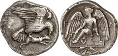 Attica-Islands of the Aegean Attica-Islands of the Aegean, Olympia, Elis Estimate: CHF 3'500.00 Stater (Silver, 11.99 g 11), c. 432, the 87th Olympiad. Eagle flying right with wings above his body, gr