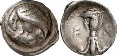 Attica-Islands of the Aegean Attica-Islands of the Aegean, Olympia, Elis Estimate: CHF 2'500.00 Stater (Silver, 11.91 g 10), 388, the 98th Olympiad. Eagle standing left, grasping the back of a ram wit