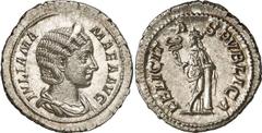 Roman Coins Roman Coins Estimate: CHF 300.00 Julia Mamaea, Mother of Severus Alexander. Denarius (Silver, 3.53 g 12), 228. IVLIA MAMAEA AVG Draped bust of Julia Mamaea to right, her hair in waves. Rev