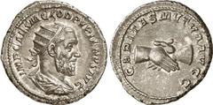 Roman Coins Roman Coins Estimate: CHF 550.00 Pupienus, 22 April-29 July 238. Antoninianus (Silver, 4.85 g 6). IMP CAES M CLOD PVPIENVS AVG Radiate, draped and cuirassed bust of Pupienus to right. Rev.