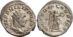 Roman Coins Roman Coins Estimate: CHF 650.00 Antoninianus (Silver, 3.92 g 12), 247. IMP PHILIPPVS AVG Radiate, draped and cuirassed bust of Philip I to right. Rev. VICTORIA CARPICA Victory running to 