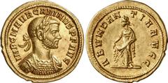 Roman Coins Roman Coins Estimate: CHF 25'000.00 Carinus, 283-285. Aureus (Gold, 4.83 g 12), Siscia. IMP C M AVR CARINVS P F AVG Laureate and cuirassed bust of Carinus to right, slight drapery on far s