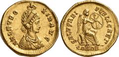 Byzantine Coins Byzantine Coins Estimate: CHF 4'500.00 Aelia Eudoxia, Wife of Arcadius. Solidus (Gold, 4.45 g 6), 400-402. AEL EVDOXIA AVG Diademed and draped bust of Eudoxia to right, her hair richly