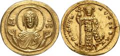 Byzantine Coins Byzantine Coins Estimate: CHF 2'500.00 Michael VI, 1056-1057. Tetarteron nomisma (Gold, 3.90 g 6). Nimbate bust of the Virgin Orans facing between and . Rev. Emperor standing facing on