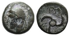 Dynasts of Lycia, Perikles (c. 380-360 BC). Æ (11mm, 2.02g). Horned head of Pan l. R/ Triskeles. Falghera 219-23; SNG von Aulock 4257-8. Green patina, near VF