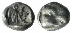 Dynasts of Lycia. Uncertain dynast, c. 520-470/60 BC. AR Obol (8mm, 1.04g, 12h). Head of boar r. R/ Head of a man-headed bull r. Falghera -; SNG Copenhagen Suppl. -; SNG von Aulock 4102 var. (types le