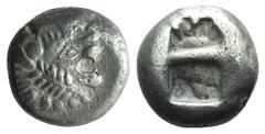 Kings of Lydia, Alyattes (c. 610-560 BC). EL Hekte – Sixth Stater (10mm, 2.25g). Lydo-Milesian standard, Sardes. Head of roaring lion r., sun on forehead. R/ Two incuse squares. Weidauer Group XVII, 1