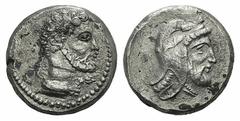 Cilicia, Mallos. Tiribazos (Satrap of Lydia, 388-380 BC). AR Stater (20mm, 10.03g, 9h), c. 388-387. Head of Herakles r., wearing lion's skin around neck. R/ Head of satrap r., wearing Persian headdres