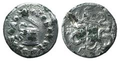 Mysia, Pergamon, c. 76 BC. Plated Cistophoric Tetradrachm (26mm, 10.47g, 12h). Cista mystica with serpent; all within ivy wreath. R/ Bow-case with serpents; […] and monogram above, thyrsos r. Cf. Klei
