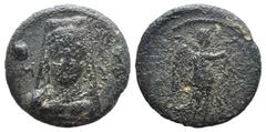Lycia, Myra, c. 1st. century BC. Æ (17mm, 3.48g, 6h). Veiled and draped bust facing of Artemis-Eleuthera; shield (?) to r. and l. R/ Nike standing r., holding wreath and palm. SNG von Aulock 8491 var.