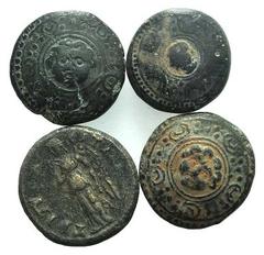 Lot of 4 Æ Greek coins, including Kings of Macedon, Shield/Helmet (3); Lydia, Tripolis. LOT SOLD AS IS, NO RETURNS