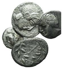 Lot of 4 AR Greek coins, including Thessaly, Pharsalos (Hemidrachm), Achaian League (Hemidrachm), Arcadian League (Obol). LOT SOLD AS IS, NO RETURNS