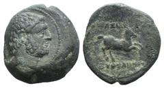 Baktria, Greco-Baktrian Kingdom. Euthydemos I (c. 225-200 BC). Æ Double Unit (20mm, 8.07g, 6h). Mint B (”Baktra”), c. 215-208/6. Bearded head of Herakles r. R/ Horse prancing r. Kritt B3-A; Bopearachc