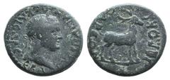 Vespasian (69-79). Lydia, Hierocaesarea. Æ (19mm, 5.24g, 12h). Laureate head r. R/ Stag standing r. RPC I 955. Green patina, VF