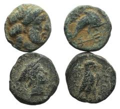 Lot of 2 Æ Greek coins, including Ionia, Myos (Poseidon / Dolphin) and Lycia, Termessos (Hermes / Eagle). LOT SOLD AS IS, NO RETURNS