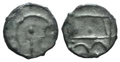 Celtic, Britain. Cantii, c. 100-30 BC. BI Potin (16mm, 1.33g, 3h). Cantian E, Early Dump type, 85-40 BC. Crude head r. R/ Bull l. Van Arsdell 129-1; Hobbes 686-95. VF