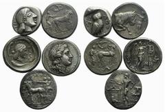Lot of 5 contemporary replicas of Greek AR Tetradrachms, including: Sicily, Selinos and Syracuse (3); Athens. Contemporary fakes for study