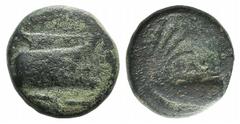 Lycia, Phaselis, c. 250-221/0 BC. Æ (14mm, 4.01g, 6h). Prow of galley r. R/ Stern of galley l. Heipp-Tamer B2; SNG Copenhagen 122. Green patina, Good Fine