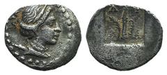 Lycia, Masikytes, 1st century BC. AR 1/4 Drachm (11mm, 0.76g, 12h). Draped bust of Artemis r., quiver at shoulder. R/ Quiver; branch to l., uncertain object to r.; all within incuse square. Troxell 13