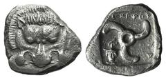 Dynastis of Lycia, Mithrapata (c. 390-370 BC). AR Stater (24mm, 9.60g, 12h). Facing lion scalp. R/ Triskeles; to l., head of Hermes facing slightly l., wearing petasos and drapery at neck, with keryke