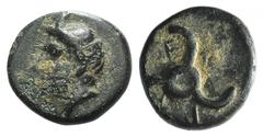 Greek Dynasts of Lycia, Perikles (c. 380-360 BC). Æ (11mm, 1.90g). Horned head of Pan l. R/ Triskeles. Falghera 219-23; SNG von Aulock 4257-8. Green patina, Good Fine