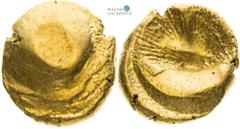 Celts | Kelten Southwestern Slovakia (Bratislava), Celts Stater (1st half of 1st century BC). Muschel type Small scratches. Slight mint-made crack. Old label included. Rare! Südwestslowakei (Pressburg