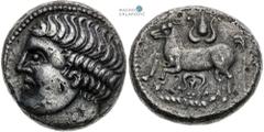 Celts | Kelten Southwestern Slovakia, Celts Tetradrachm (3rd/2nd century BC). Head of Apollo / lily type Light traces of corrosion. Rare! Südwestslowakei, Kelten Tetradrachme (3./2. Jh. v. Chr.). Typ 