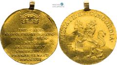 House of Habsburg | RDR Leopold II, House of Habsburg Gold Token 1791 (3/4 Ducat). Coronation of bohemian king in Prague Contemporary mounting. Leopold II., RDR Goldjeton 1791 (3/4 Dukat). Krönung zum