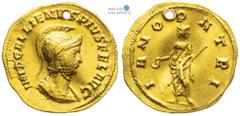 Roman Empire | Römische Kaiserzeit Gallienus, Roman Empire Heavy Aureus (260) IMP GALLIENVS PIVS FEL AVG, bust with helmet / IANO PATRI, Janus standing with a sceptre. Small hole. Slightly wavy. Coin 