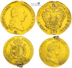 House of Habsburg | RDR Joseph II, House of Habsburg. Gold coins (2 pcs). 2 Ducat 1786 M, 1/2 Sovrano 1787 A. Integral loop removed. Joseph II., RDR. Goldemünzen (2 Stk.). 2 Dukaten 1786 M, 1/2 Sovran