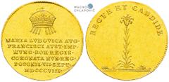 Francis I, Austrian Empire. Gold Token 1808 (3/4 Ducat). Maria Ludovika. Coronation of the Bohemian Queen in Pressburg. Edge nick. Nick. Rare! Franz I., Kaisertum Österreich. Goldjeton 1808 (3/4 Dukat