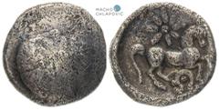 Moravia / Lower Austria, Celts. Obol (2nd half of 3rd century BC). Horse with rosette type. Mähren / Niederösterreich, Kelten. Obol (2. Hälfte des 3. Jh. v. Chr.). Typ Pferd mit Rosette. Morava / Doln