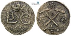 Leopold I, House of Habsburg. 1/2 Denar / Obol 1664. Mining token - Libet-Bánya. According to Szemán - Kiss rarity R4. Traces of corrosion. Extremely rare! Leopold I., RDR. 1/2 Denar / Obol 1664. Berg