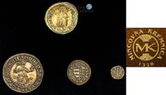 Restrikes and Replicas, Period after 1918. Set of silver replicas Charles Robert (4 pcs). Set of silver replicas of Karol Róbert coins - Floren (approx. 21 mm, gold-plated), Groß (approx. 26 mm), Dená