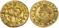 Sigismund Báthory Ducat 1582 / Dukat 1582, Hermannstadt / Sibiu, 3,49 g, 22,8 mm, Au, Huszár: 105, Resch: 6, Friedberg: 295 Good EF, Slightly bent. Nice aged gold patina. / Leicht gewelt. Herrliche go