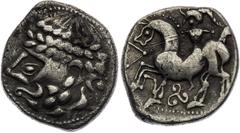 Celtic coins, Ancient coins Tetradrachm, Maszlonypusta type ("Zopfreiter“). Northwest Hungary and Southeast Slovakia Kelten, Antike Münzen Tetradrachme, Typ Maszlonypusta ("Zopfreiter"). Nordwestungar