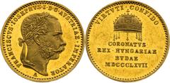 Hungarian Coronation Medals / Ungarische Krönungsmedaillen Francis Joseph I, Austrian Empire Gold Token 1867 (Ducat), Coronation of hungarian King in Buda Latin inscription. Nice luster in the fields!