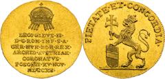House of Habsburg / RDR Leopold II, House of Habsburg Gold Token 1790 (Ducat), Coronation of hungarian king in Pressburg Rare! Leopold II., RDR Goldjeton 1790 (Dukat), Krönung zum ungarischen König in