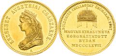 Austrian Empire / Kaisertum Österreich Francis Joseph I, Austrian Empire Gold Token 1867 (Ducat), Coronation of hungarian Queen in Buda Hungarian inscription Rest of lustre in the fields Franz Joseph 