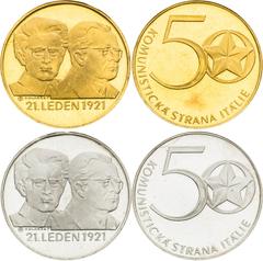 Period after 1918 / Zeitraum nach 1918 Czechoslovakia (1960 - 1989), Period after 1918 Gold and Silver Medal set 1971 (1+1 pcs), 50 years of Italian Communist Party ARTIA case to golden ducat Tschecho