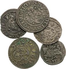 World coins / Münzen der Welt Latvia, World coins Solidus 1597, 1650, 1615, undated, 2 Denár 1569 (5 pcs) Various mints Lettland, Münzen der Welt Solidus 1597, 1650, 1615, o.J., 2 Denár 1569 (5 St.) D
