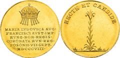 Franz I - Coronation Medals and Tokens Francis I, Austrian Empire Gold Token 1808 (1 1/4 Ducat), Maria Ludovica. Coronation of hungarian queen in Pressburg Rare! Franz I., Kaisertum Österreich Goldjet