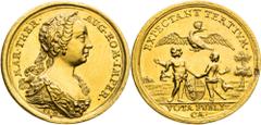 Maria Theresia - Medaillen und Jetonen Maria Theresa, House of Habsburg Gold Token (Ducat). Expecting the birth of a third son Rare! Maria Theresia, RDR Goldjeton (Dukat). In Erwartung der Geburt des 