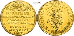 Joseph I - Medaillen und Jetonen Joseph I, House of Habsburg Gold token 1687 (2 Ducat). Coronation of hungarian king in Pressburg. Vienna. Very rare! Joseph I., RDR Goldjeton 1687 (2 Dukat). Krönung z
