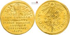 Joseph I - Medaillen und Jetonen Joseph I, House of Habsburg Gold token 1690 (1 1/2 Ducat). Coronation of the roman king in Augsburg. Augsburg. Wavy. Extremely rare! Joseph I., RDR Goldjeton 1690 (1 1