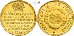 Karl VI - Medaillen und Jetonen Charles VI, House of Habsburg Gold token 1712 (1 1/4 Ducat). Coronation of hungarian king in Pressburg Very rare! Karl VI., RDR Goldjeton 1712 (1 1/4 Dukat). Krönung zu