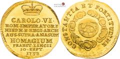 Karl VI - Medaillen und Jetonen Charles VI, House of Habsburg Gold token 1723 (2 Ducats). Homage of the Upper Austria estates in Linz Extraordinary piece with nice luster in the fields!. Novák knows o